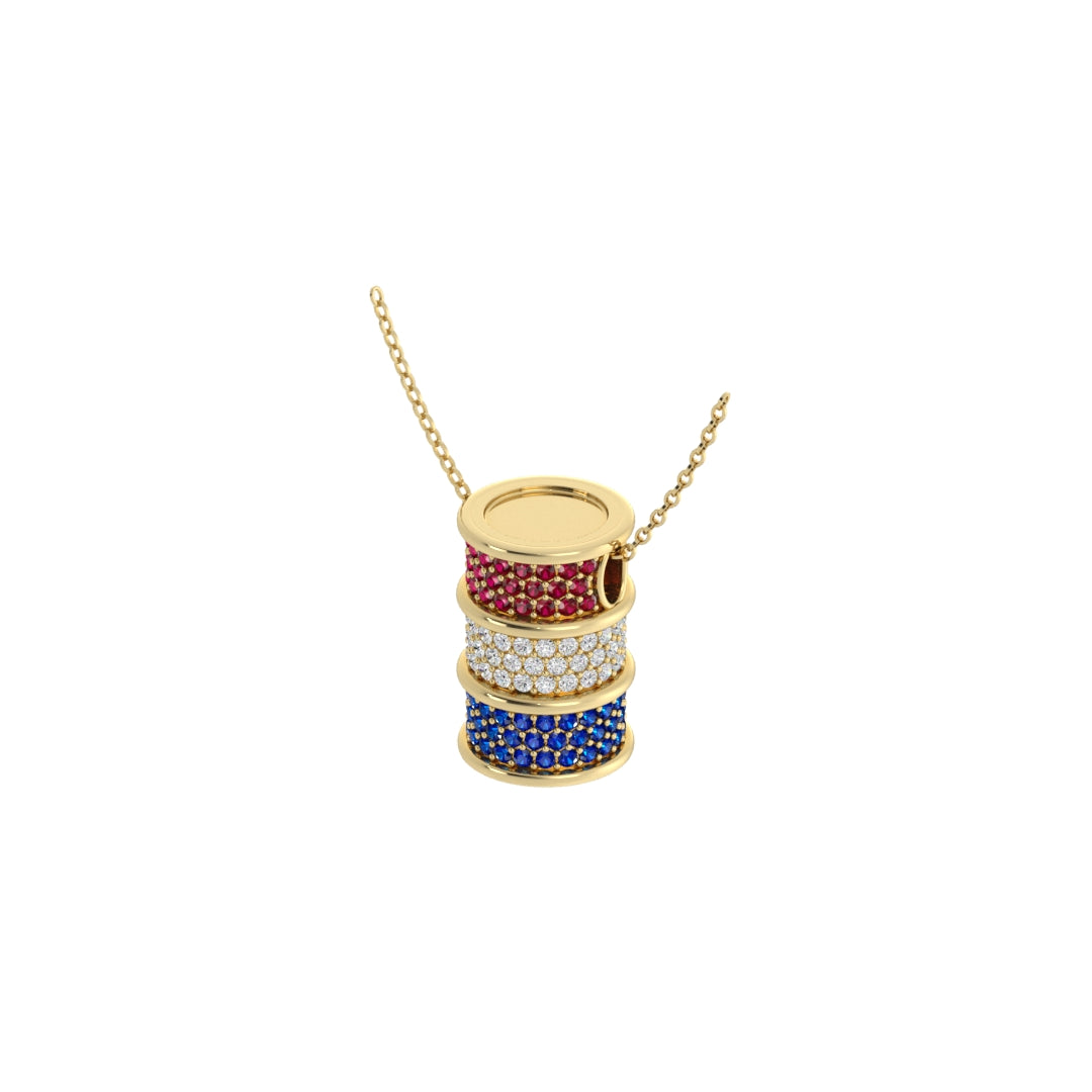 Classic Barrel Slide Pendant with Ruby, Diamond & Sapphire