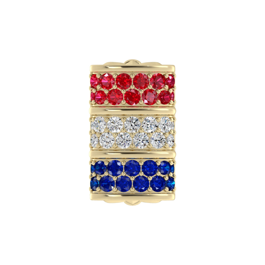 Elegant Barrel Hatband Keeper – Ruby, Diamond & Sapphire