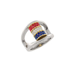 Load image into Gallery viewer, Two-Tone Barrel Ring with Ruby, Diamond &amp; Sapphire