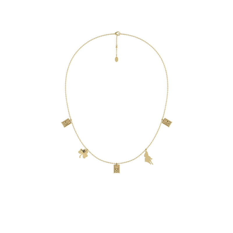 Barrel, Leaf & Rider Charm Necklace in Yellow Metal