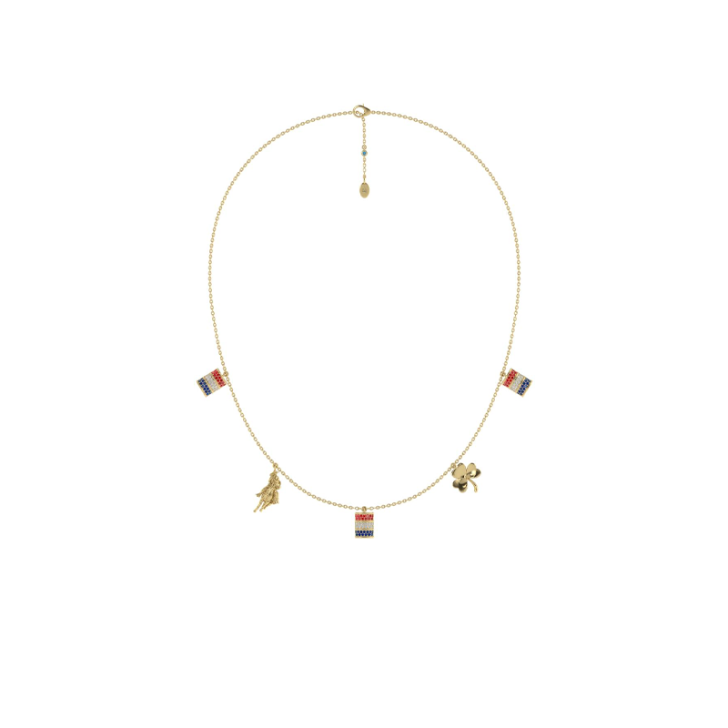 Barrel, Leaf & Rider Charm Necklace in Yellow Metal