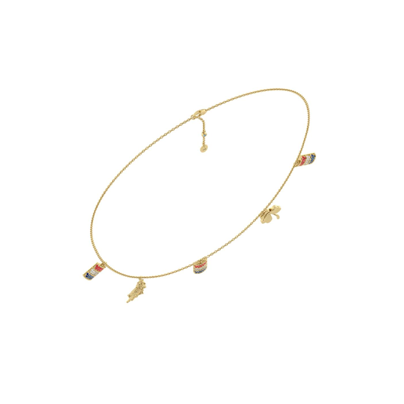 Barrel, Leaf & Rider Charm Necklace in Yellow Metal