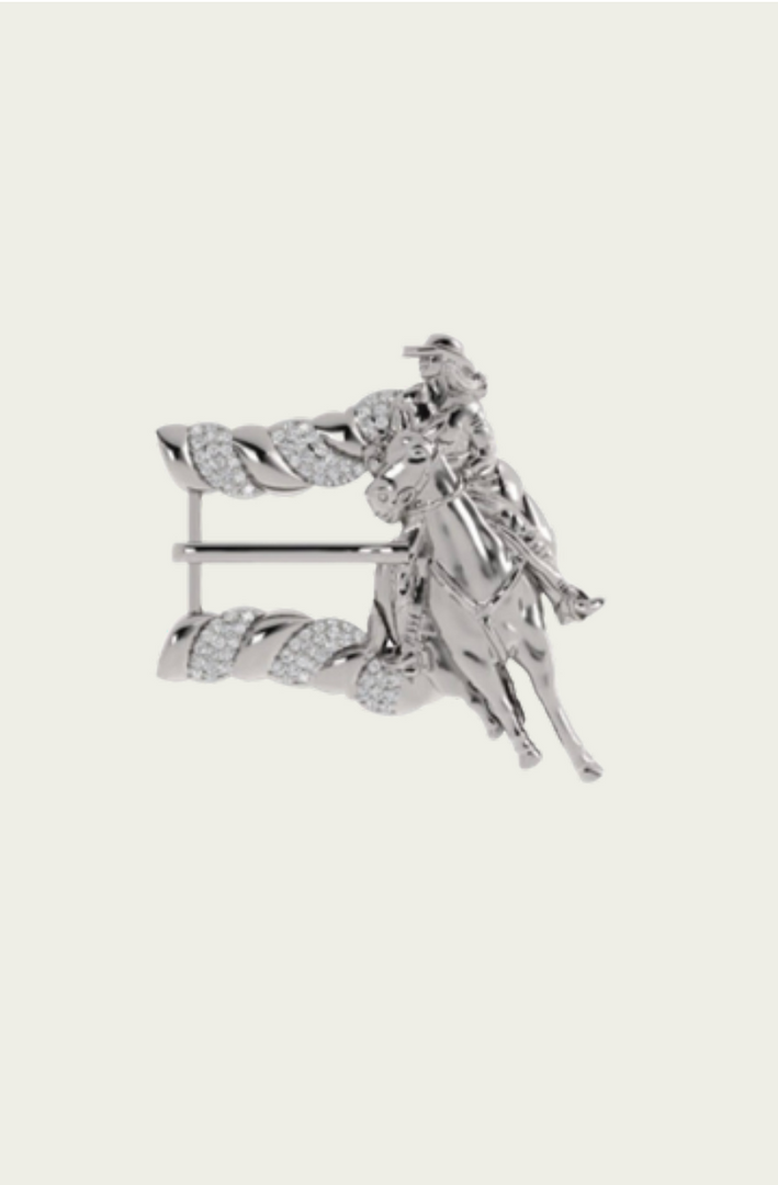 Horse And Rider Hat Band Buckle With Diamonds