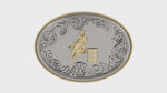 Load and play video in Gallery viewer, Oval Belt Buckle – Silver &amp; 14K Yellow Gold with Diamond Pave Barrel Rims