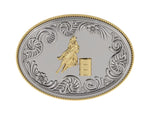 Load and play video in Gallery viewer, Classic Plain Oval Belt Buckle – Sterling Silver with 14K yellow Gold