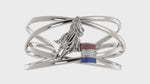 Load and play video in Gallery viewer, Criss-Cross Barrel Design in Ruby, Diamond &amp; Sapphire with Horse Racer wide Cuff
